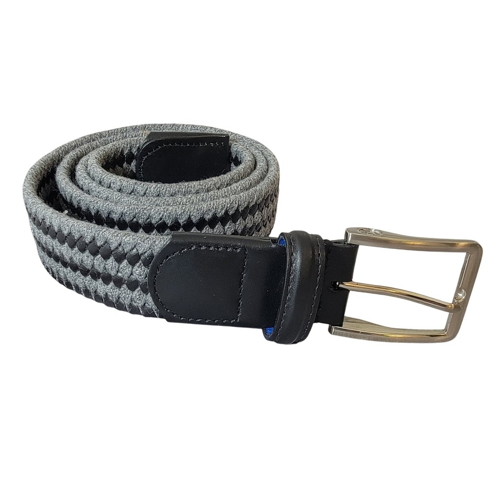 Beltology Mens Grey‎ Black Braided Woven Stretch Belt Leather Trim Size 40 EUC